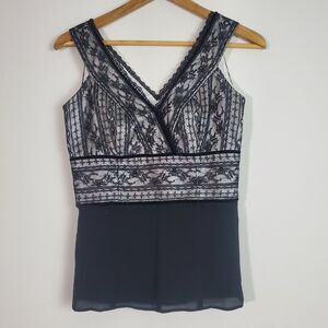 Ann Taylor Top 0 Black Lace Silk Goth Vintage Y2K Whimsygoth Fairy Babydoll